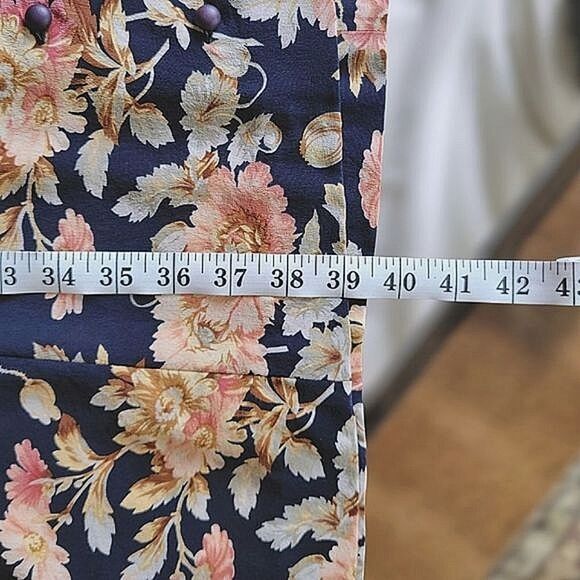 Vtg Talbots silk navy floral button front midi dress - Picture 9 of 13